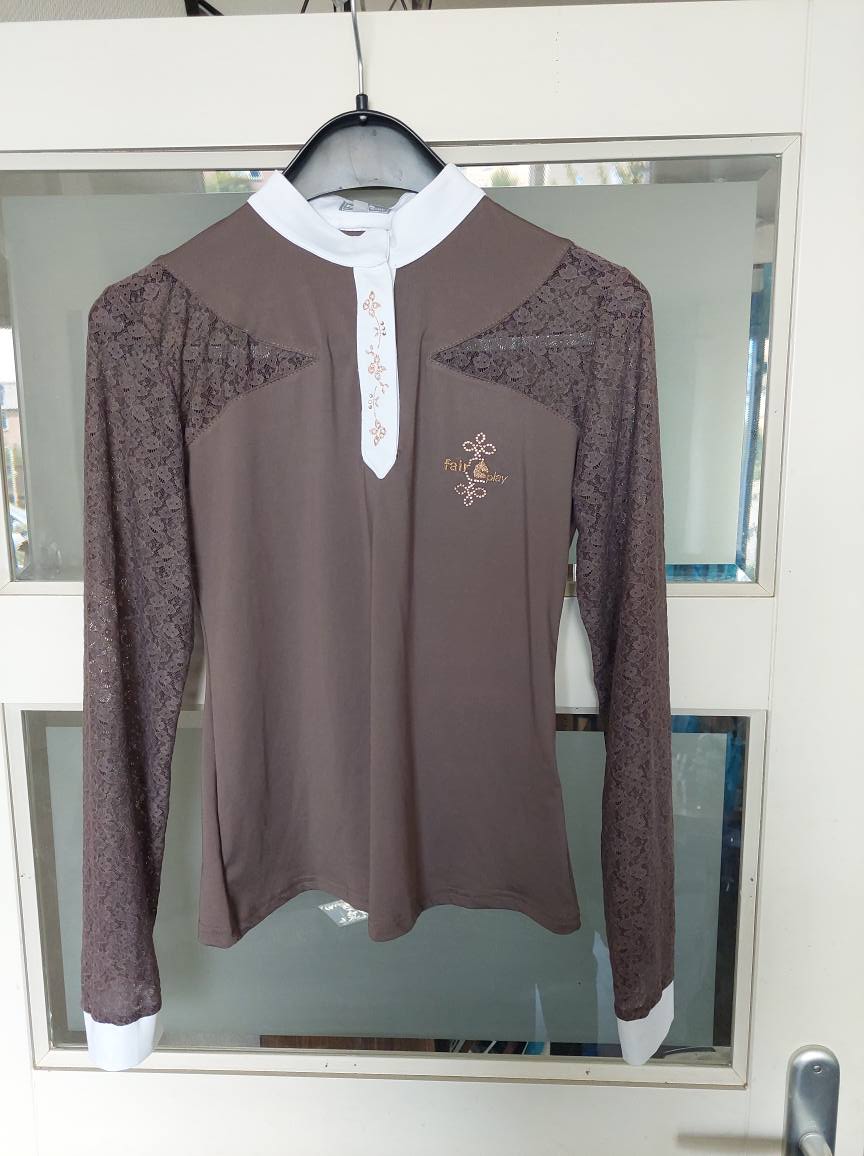 Sale Fair Play Wedstrijdshirt langemouw bruin rose gold met kanten mouwen maat S/36