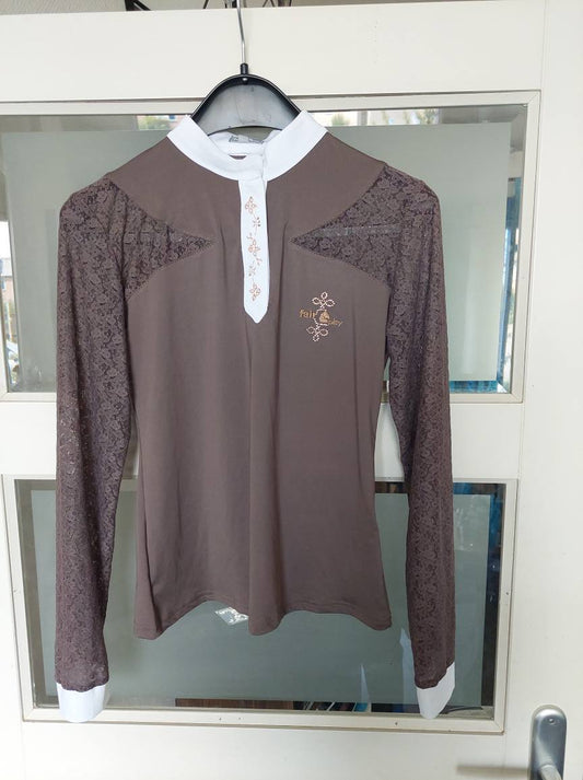Sale Fair Play Wedstrijdshirt langemouw bruin rose gold met kanten mouwen maat S/36
