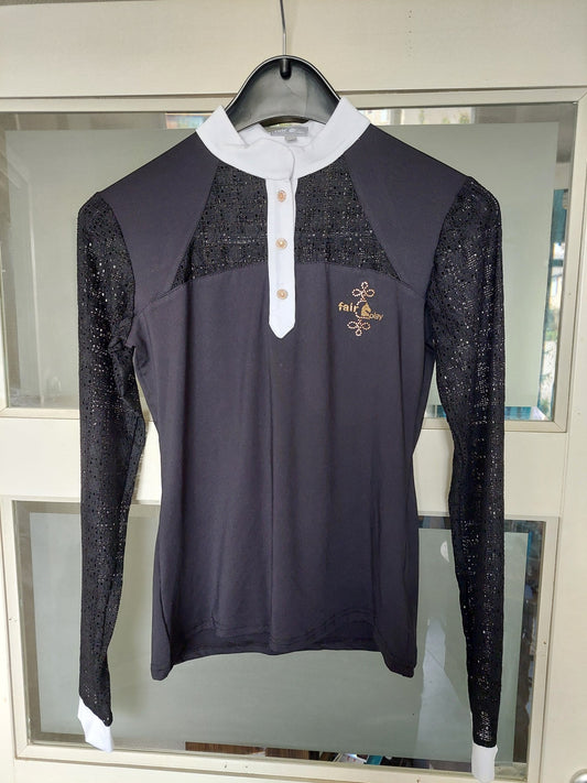 Sale Fair Play Wedstrijdshirt langemouw zwart rose gold met kanten mouwen maat S/36