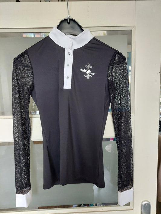 Sale Fair Play Wedstrijdshirt Cecile langemouw zwart met kanten mouwen maat S/36