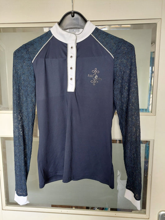 Sale Fair Play Wedstrijdshirt langemouw navy met kanten mouwen maat S/36
